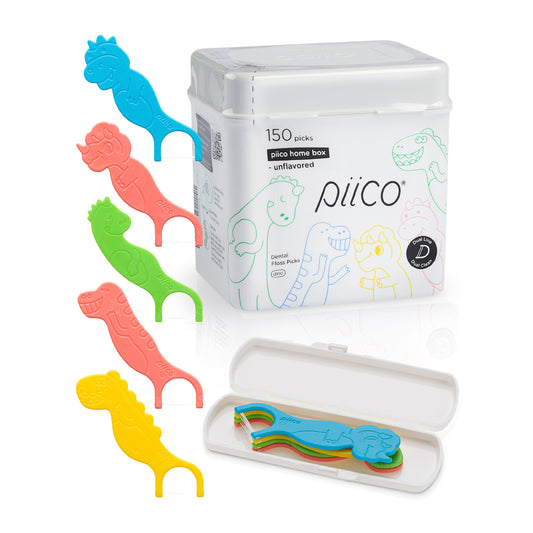 Piico Dental Floss Picks for Kids - (150 Count Homebox Dino)