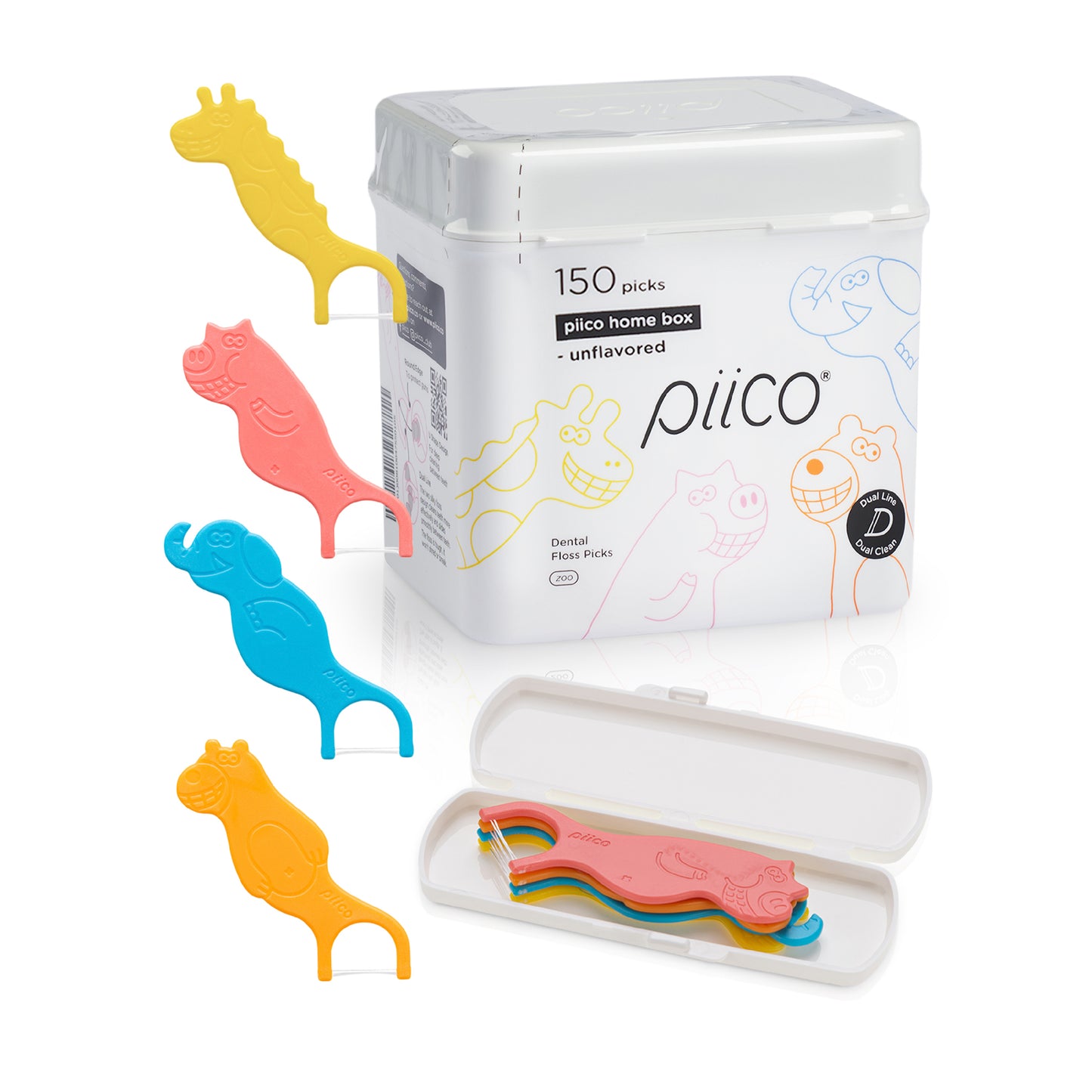 Piico Dental Floss Picks for Kids - (150 Count Homebox Zoo)