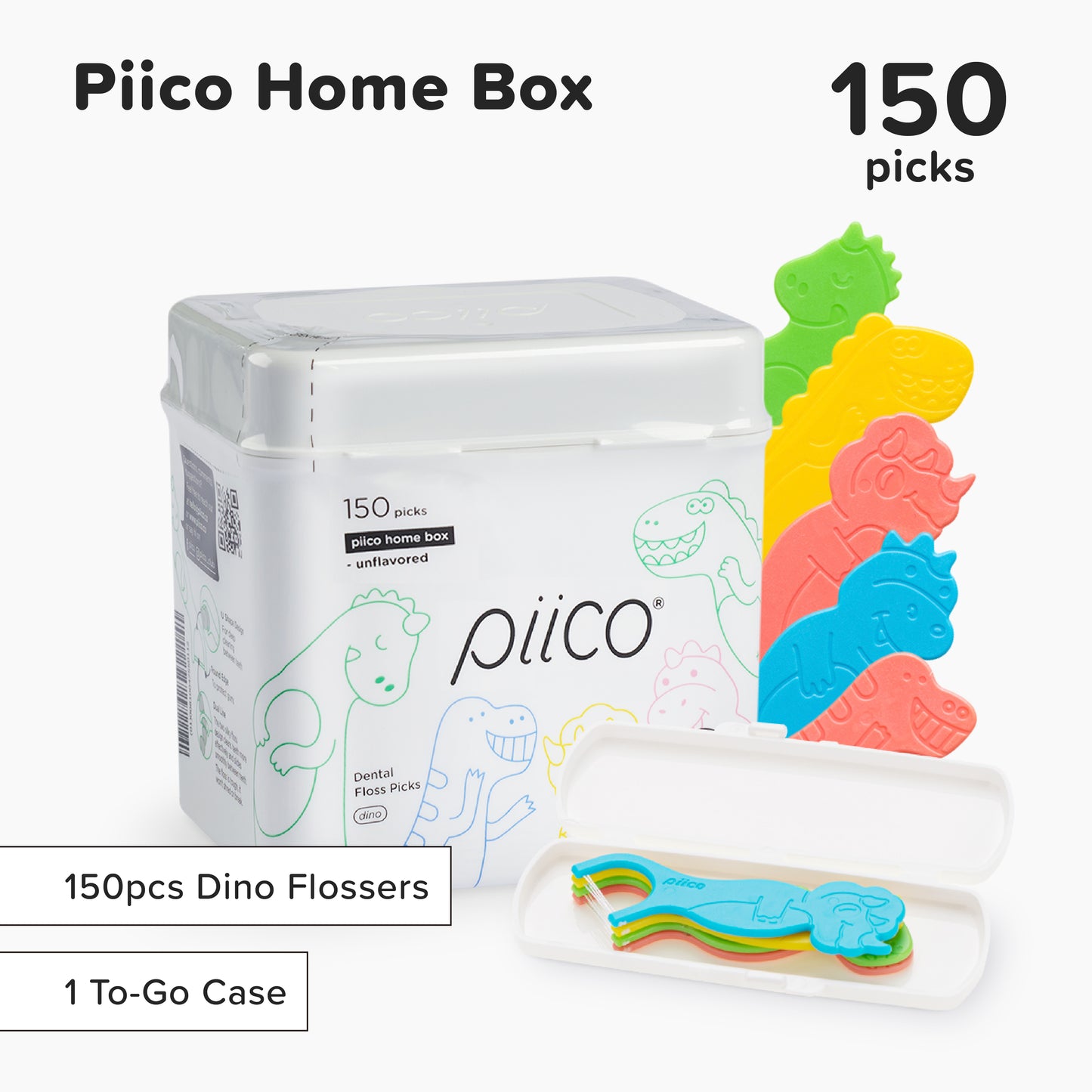 Piico Dental Floss Picks for Kids - (150 Count Homebox Dino)