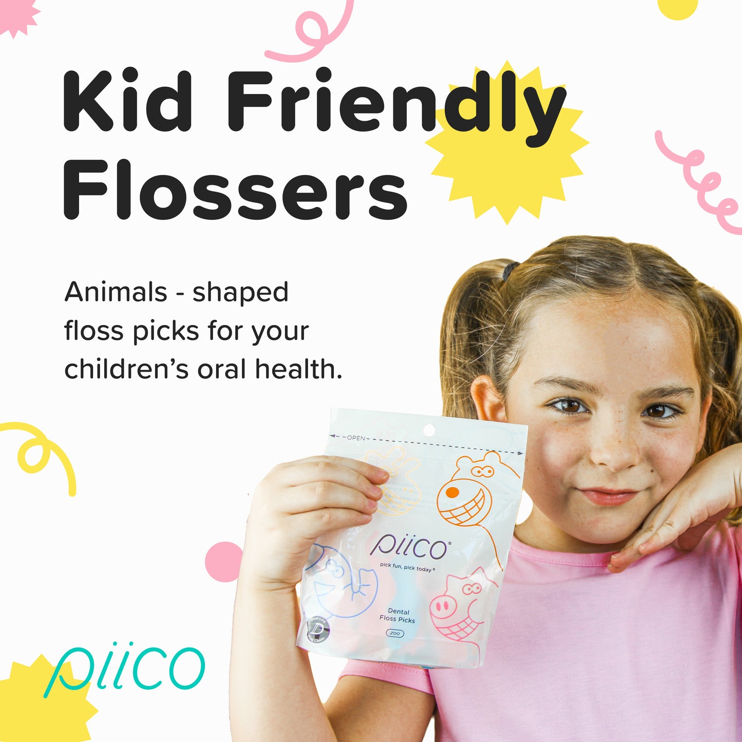 Piico Dental Floss Picks for Kids - (150 Count Homebox Zoo)