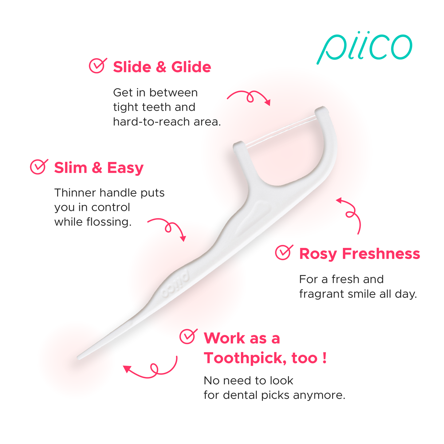 Piico Rose Flavored Dental Floss Picks (100 Count)