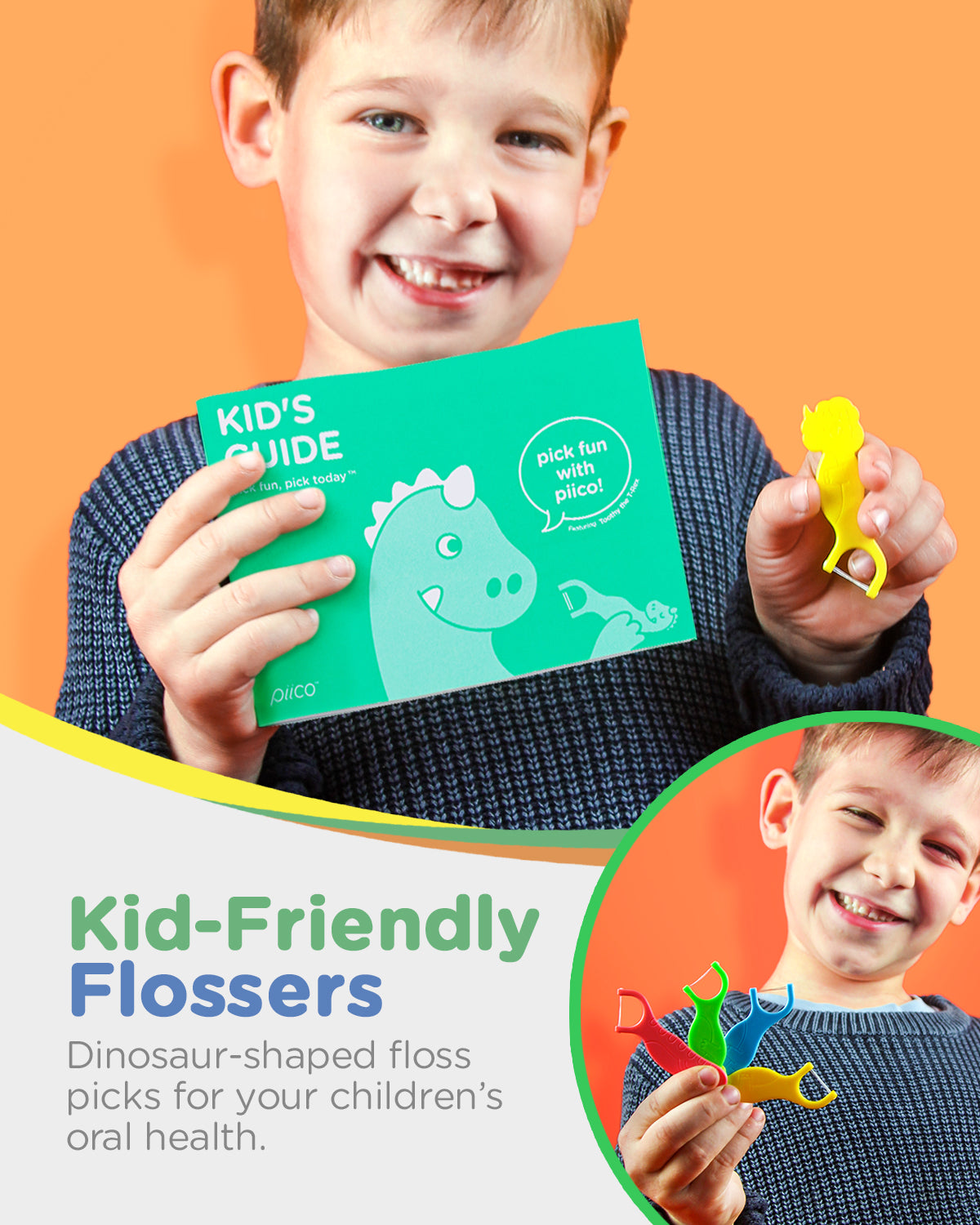 Piico Dental Floss Picks for Kids - (300 Count Playground Dino + Freebies)