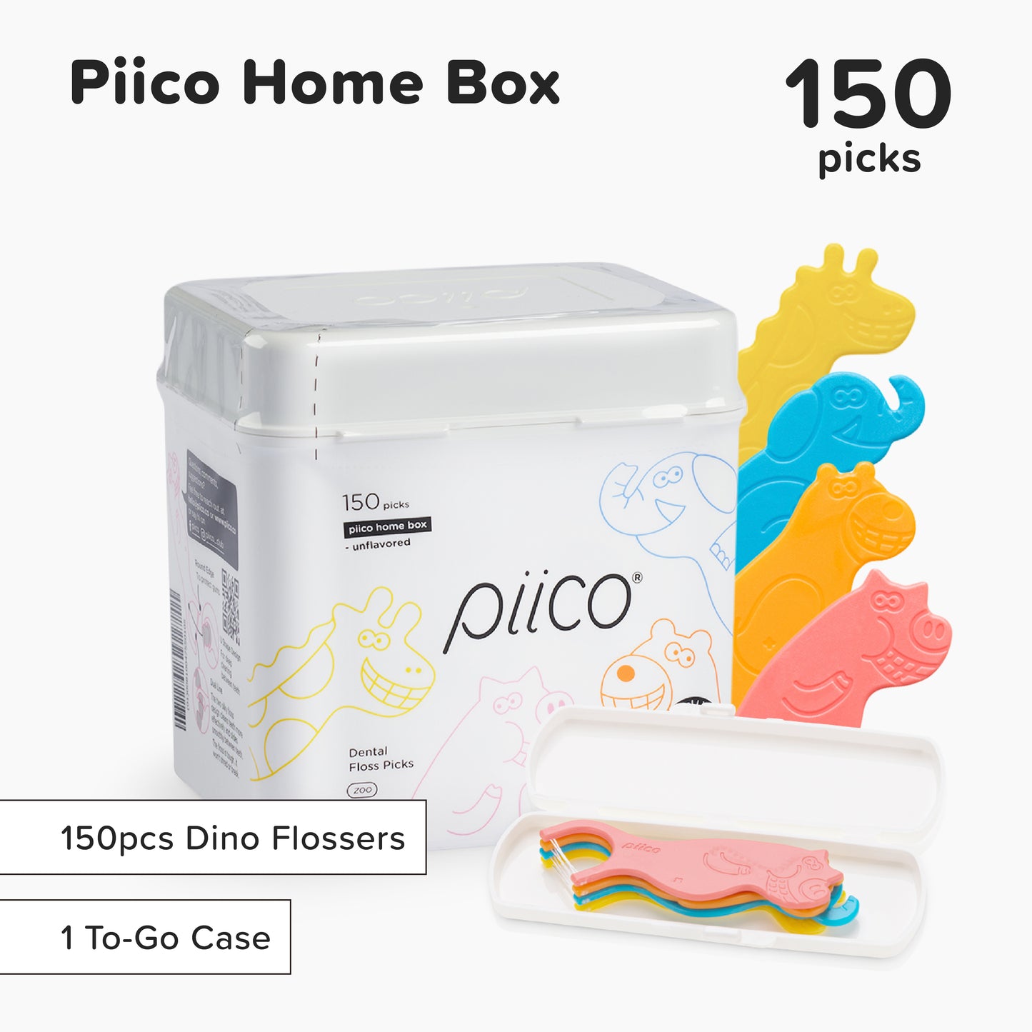 Piico Dental Floss Picks for Kids - (150 Count Homebox Zoo)