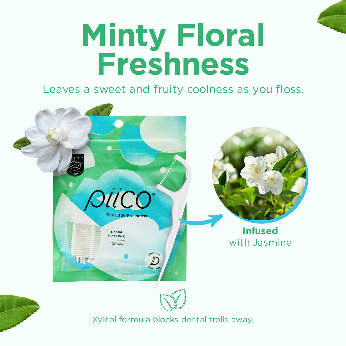 Piico Jasmine Flavored Dental Floss Picks (100 Count)